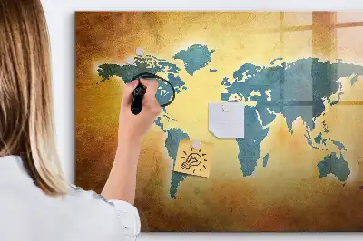 Magnetic marker board with an old world map design