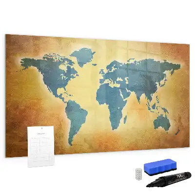 Magnetic marker board with an old world map design