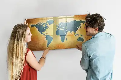 Magnetic marker board with an old world map design