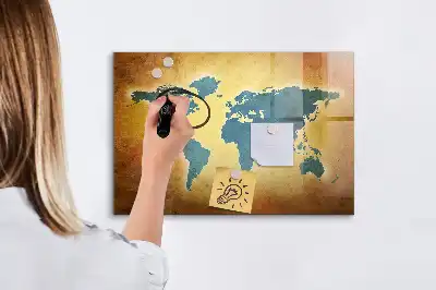 Magnetic marker board with an old world map design