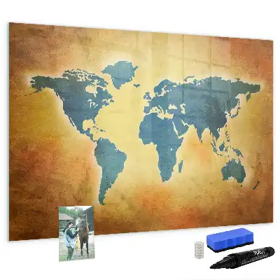 Magnetic marker board with an old world map design