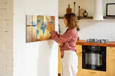 Magnetic marker board with an old world map design