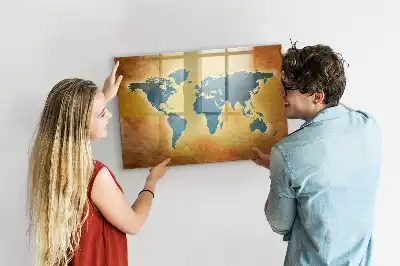 Magnetic marker board with an old world map design