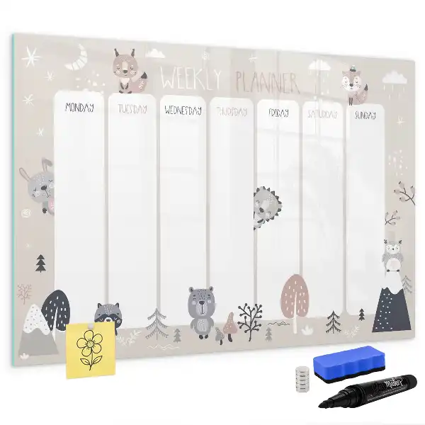 Magnetic marker board weekly planner with animals