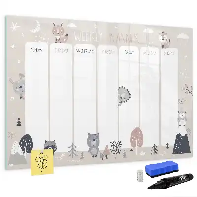 Magnetic marker board weekly planner with animals