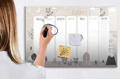 Magnetic marker board weekly planner with animals