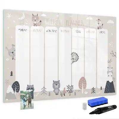 Magnetic marker board weekly planner with animals
