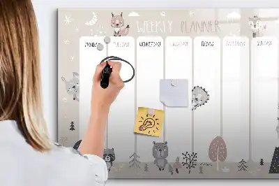 Magnetic marker board weekly planner with animals