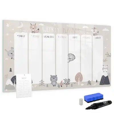 Magnetic marker board weekly planner with animals