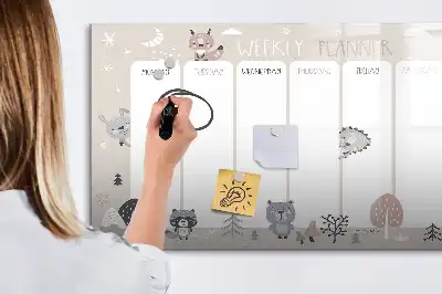 Magnetic marker board weekly planner with animals