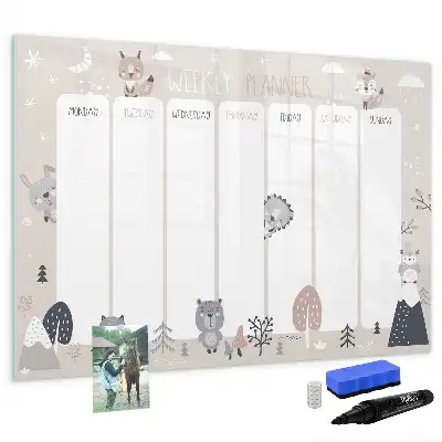 Magnetic marker board weekly planner with animals