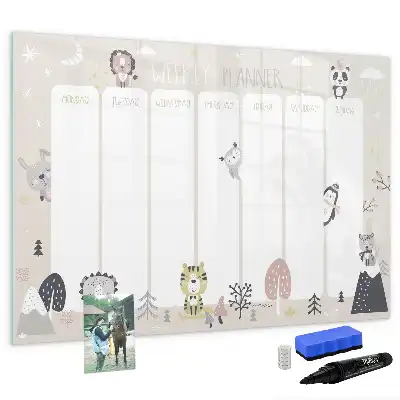 Magnetic glass dry erase board weekly planner