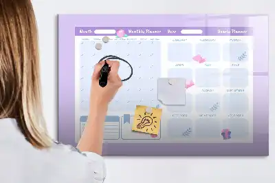 Magnetic glass dry erase board pink yearly planner