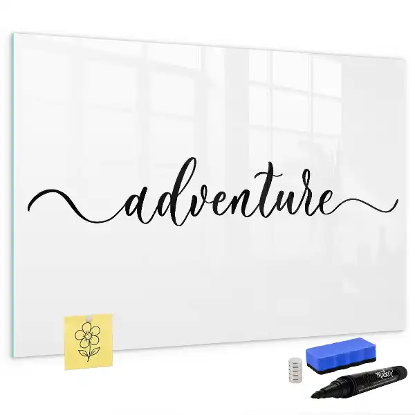 Magnetic glass dry erase board adventure text design