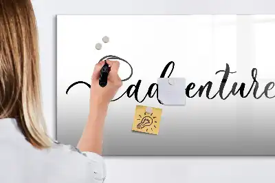 Magnetic glass dry erase board adventure text design