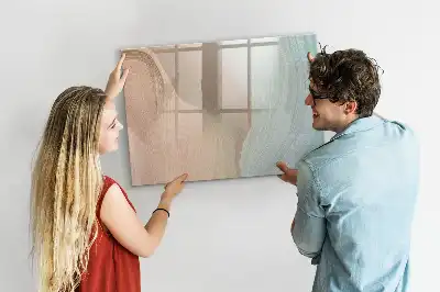 Magnetic glass dry erase board with wave abstraction design