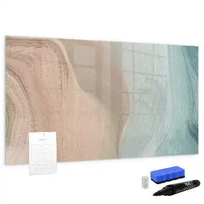 Magnetic glass dry erase board with wave abstraction design