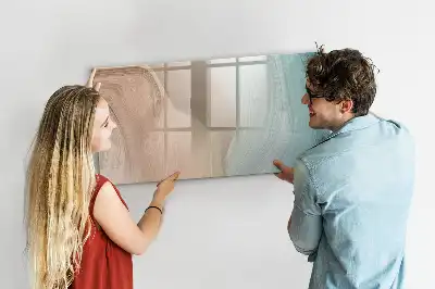 Magnetic glass dry erase board with wave abstraction design