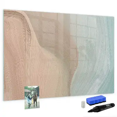 Magnetic glass dry erase board with wave abstraction design