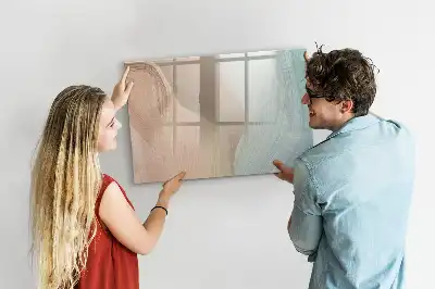 Magnetic glass dry erase board with wave abstraction design