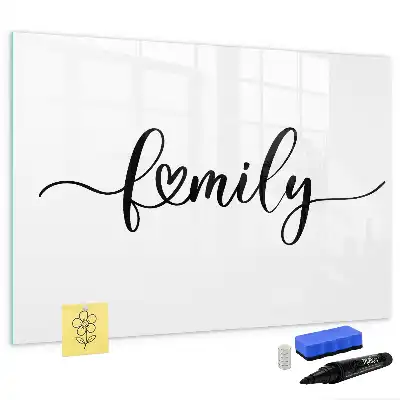 Magnetic glass dry erase board family text design