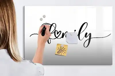 Magnetic glass dry erase board family text design