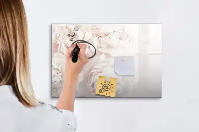 Magnetic glass dry erase board with peony roses print