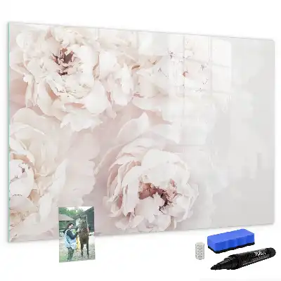 Magnetic glass dry erase board with peony roses print