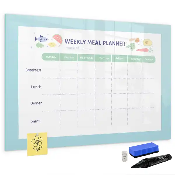 Magnetic glass dry erase board meal planner