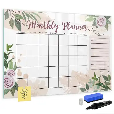 Magnetic glass dry erase board with roses planner design