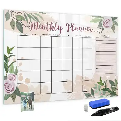 Magnetic glass dry erase board with roses planner design