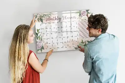 Magnetic glass dry erase board with roses planner design