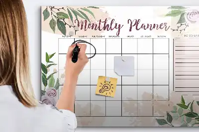 Magnetic glass dry erase board with roses planner design