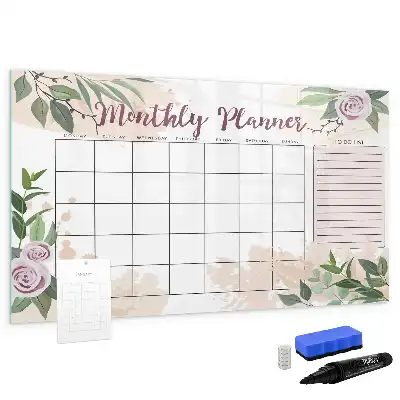 Magnetic glass dry erase board with roses planner design