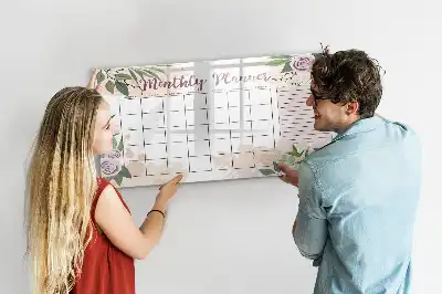 Magnetic glass dry erase board with roses planner design