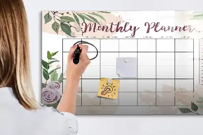 Magnetic glass dry erase board with roses planner design