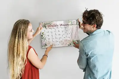 Magnetic glass dry erase board with roses planner design