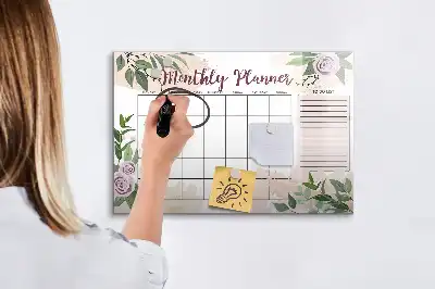 Magnetic glass dry erase board with roses planner design