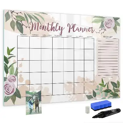 Magnetic glass dry erase board with roses planner design