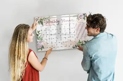 Magnetic glass dry erase board with roses planner design