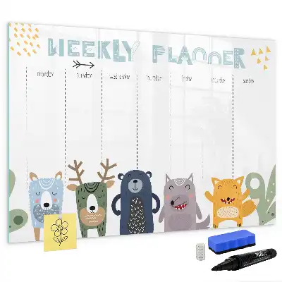 Magnetic glass dry erase weekly planner for children