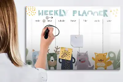 Magnetic glass dry erase weekly planner for children