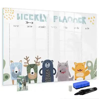 Magnetic glass dry erase weekly planner for children