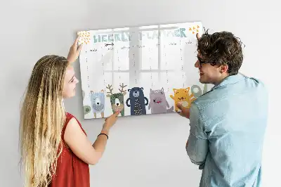 Magnetic glass dry erase weekly planner for children