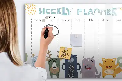 Magnetic glass dry erase weekly planner for children
