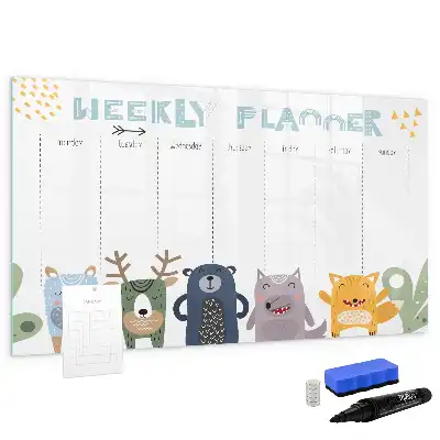 Magnetic glass dry erase weekly planner for children