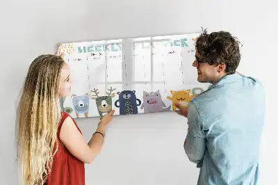 Magnetic glass dry erase weekly planner for children