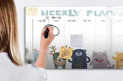 Magnetic glass dry erase weekly planner for children