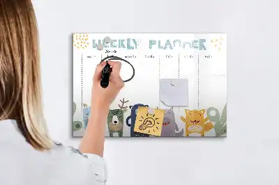 Magnetic glass dry erase weekly planner for children