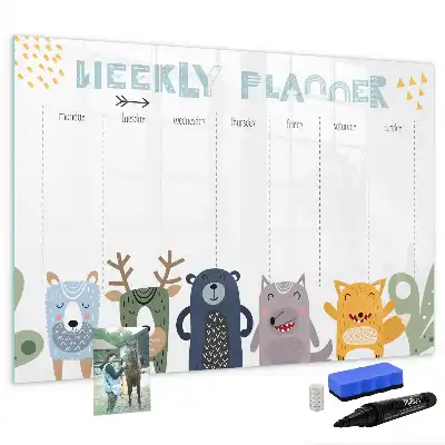Magnetic glass dry erase weekly planner for children